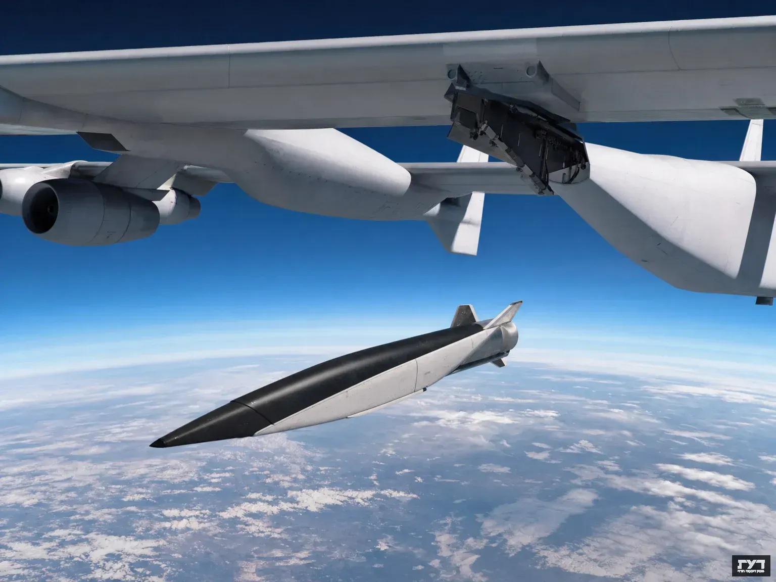 כלי הטיס ההיפרסוני Talon-A משתחרר מגחון מטוס Stratolaunch Roc בגובה של כ-10,000 מטר מעל כדור הארץ
